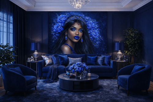 Blue Elegance and Floral Grace