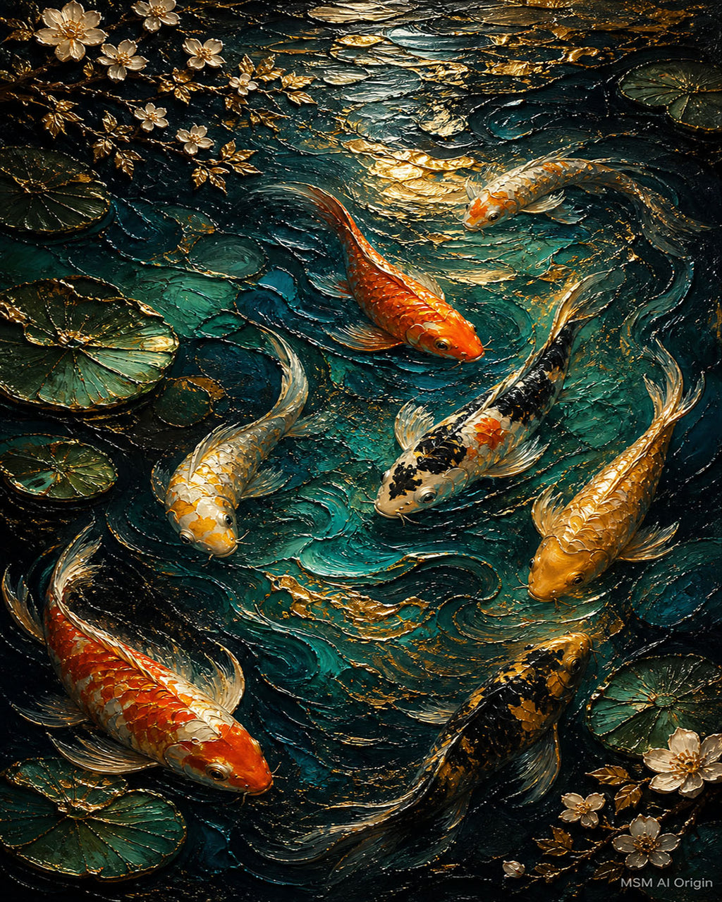Golden Waters of Serenity — Koi Wildlife Art Print