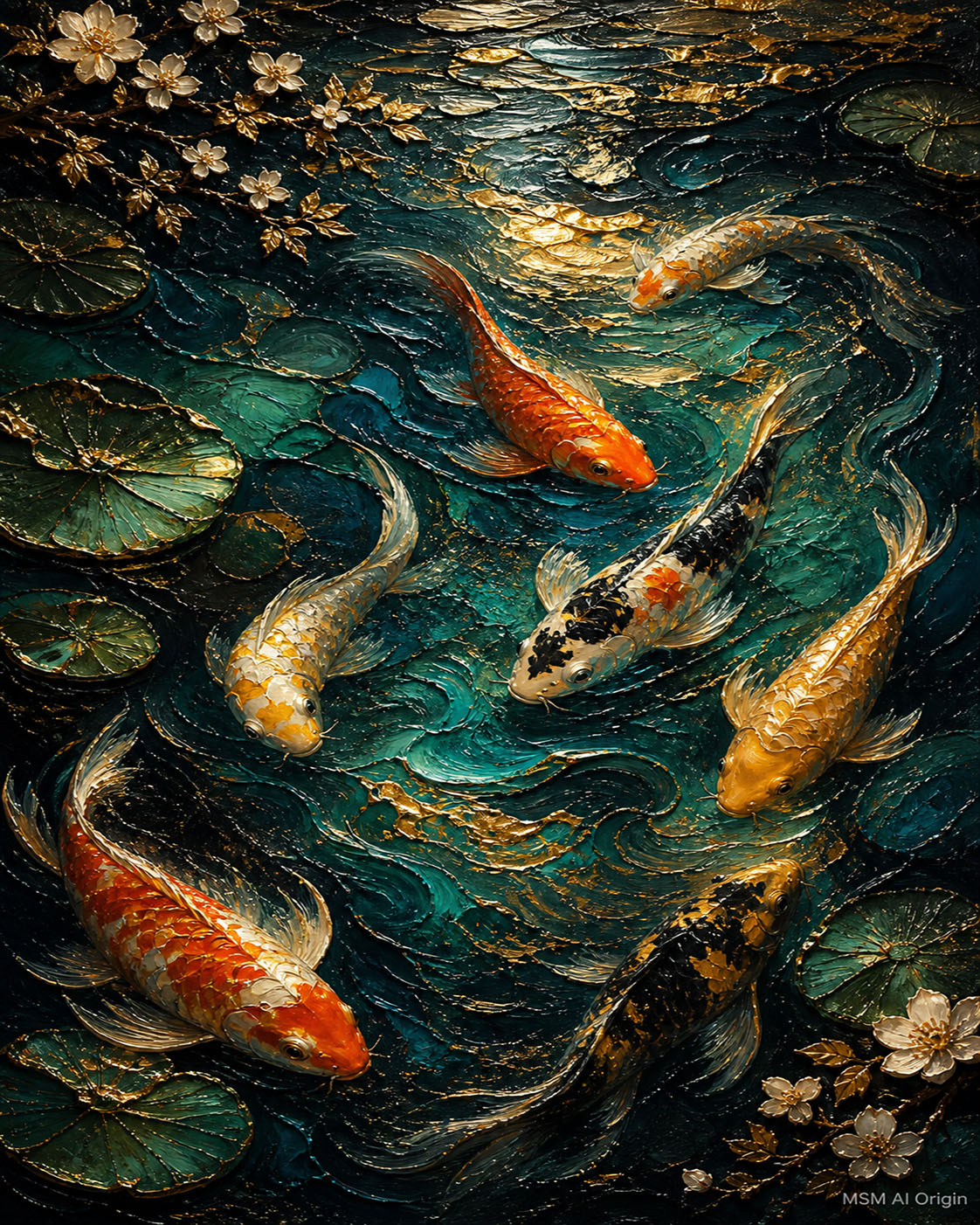 Golden Waters of Serenity — Koi Wildlife Art Print