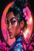 Neon Blossom Eclipse — Premium Digital Art Print