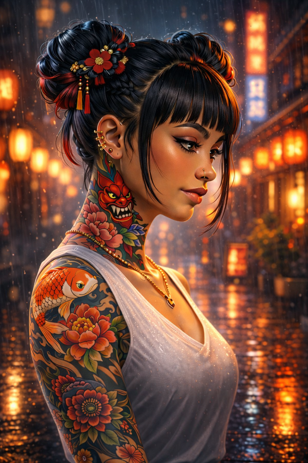 Neon Rain, Inked Grace — Premium Digital Art Print