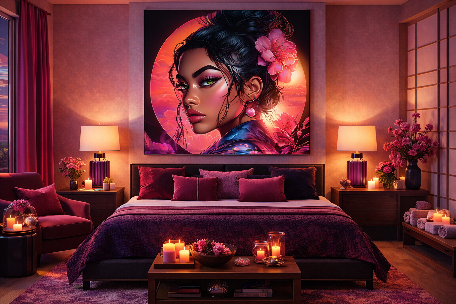 Neon Blossom Eclipse — Premium Digital Art Print