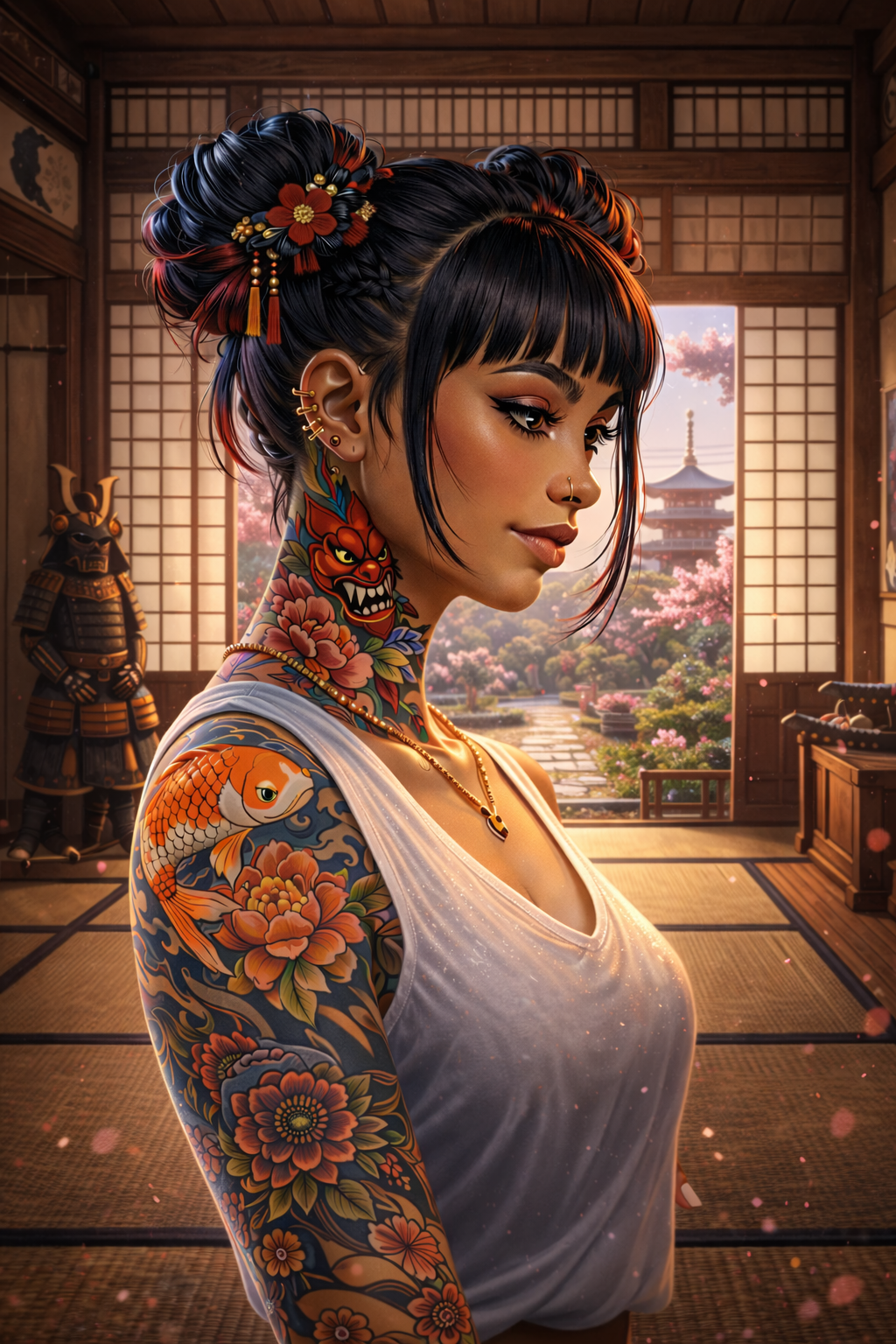 Neon Rain, Inked Grace — Premium Digital Art Print