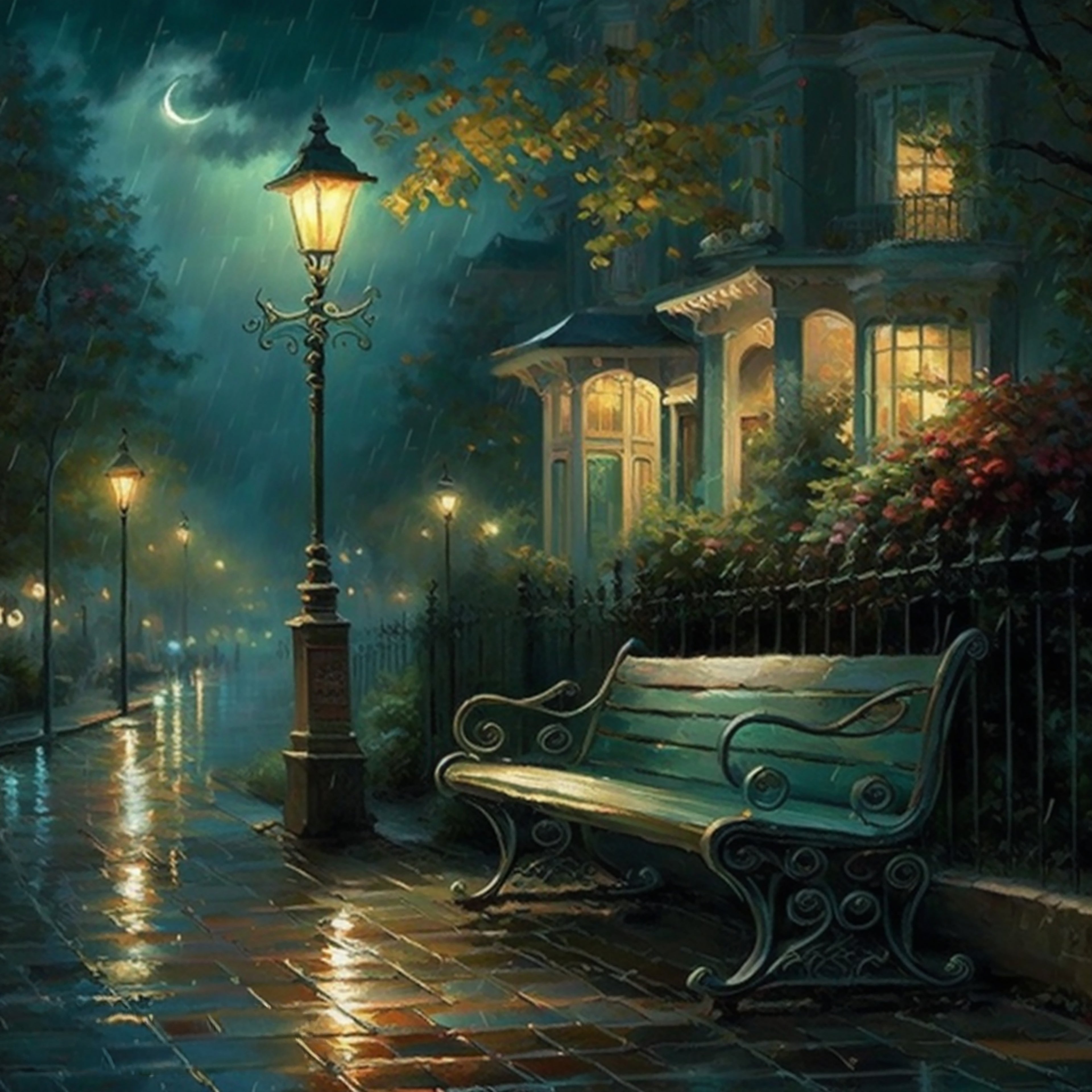Rainlit Garden Promenade