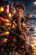 Sakura Steel Stare — Premium Digital Art Print