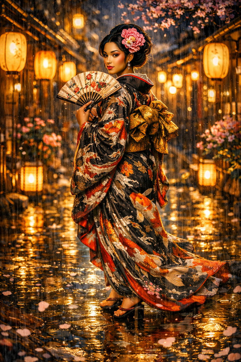 She Walks Through Warm Thunder — Premium Digital Art Print