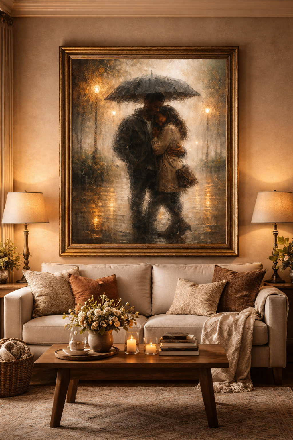 Two Hearts, One Umbrella — Premium Digital Art Print